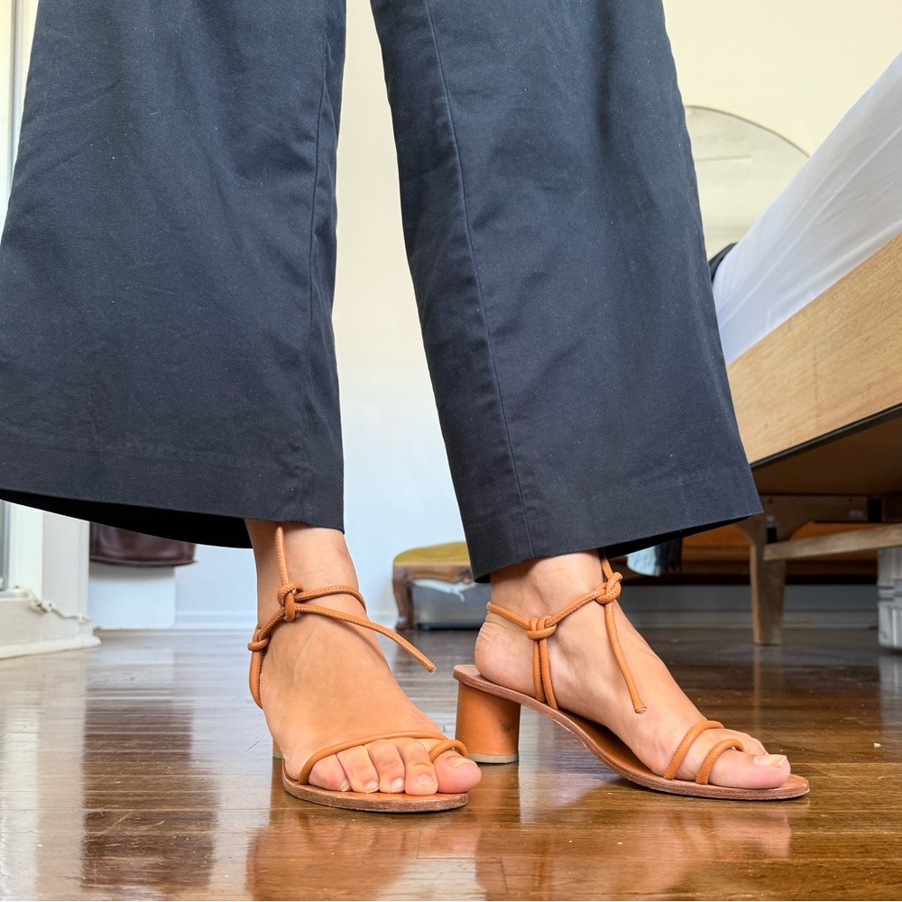 Tan Orange Leather Heeled Sandals